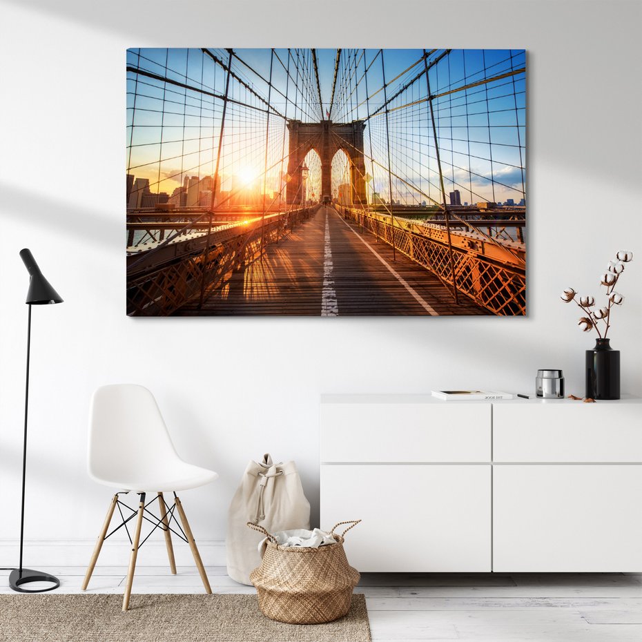 Obraz na płótnie - most, miasto, zachód słońca