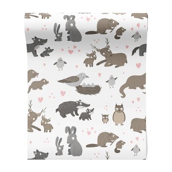 Tapeta - dziecięca, zwierzęta, wzór, serca