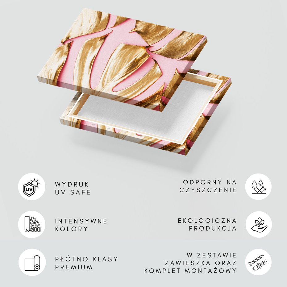 Obraz na płótnie - złoty, liście, różowy