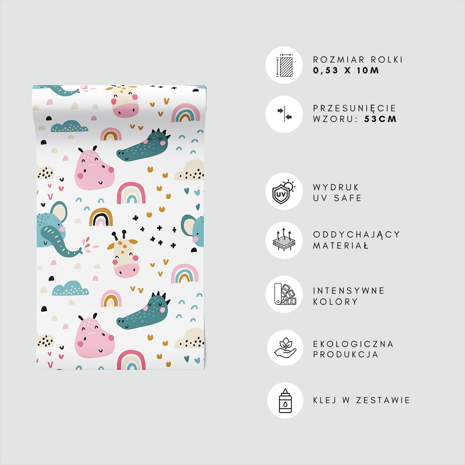 Tapeta - dziecięca, słoń, chmury, tęcza