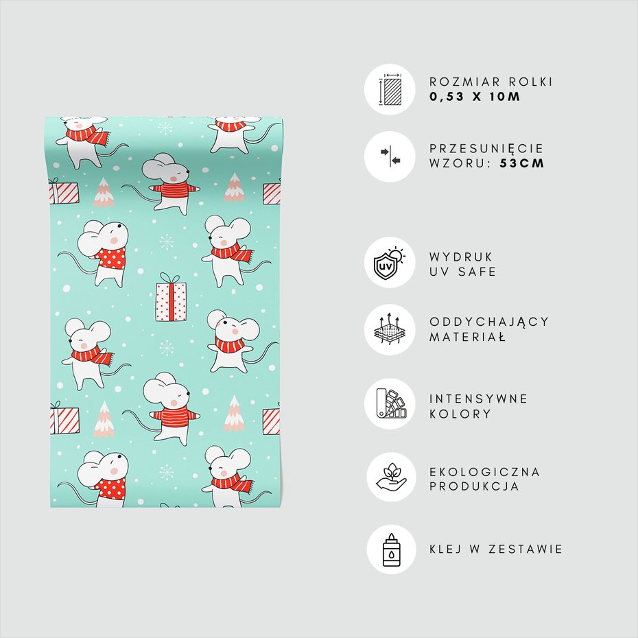 Tapeta - dziecięca, mysz, prezent, śnieg