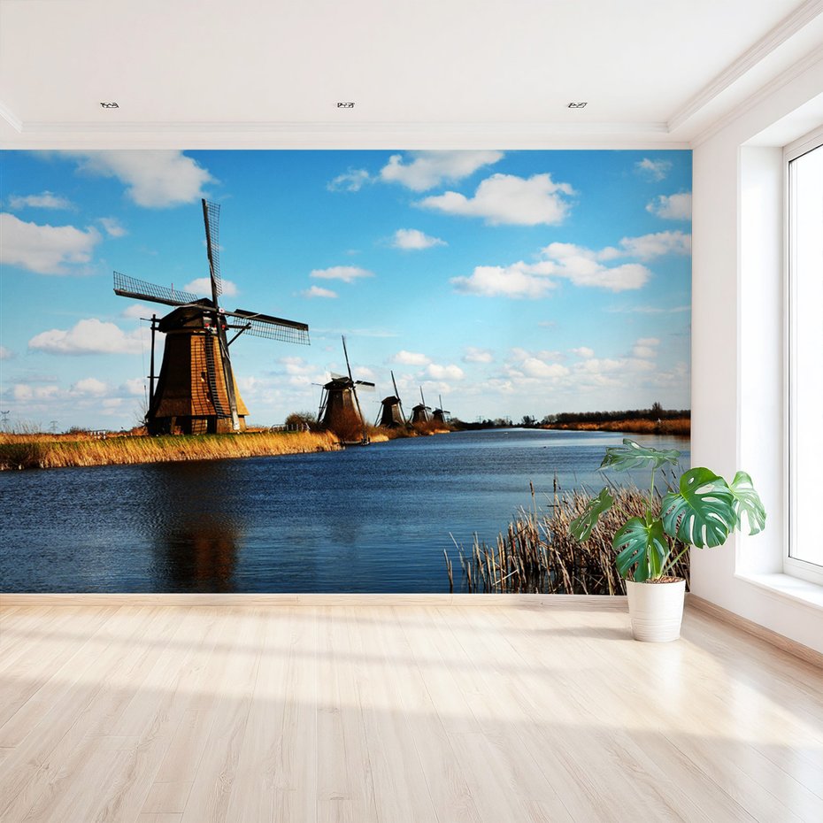 Fototapeta - wiatraki, woda, niebo