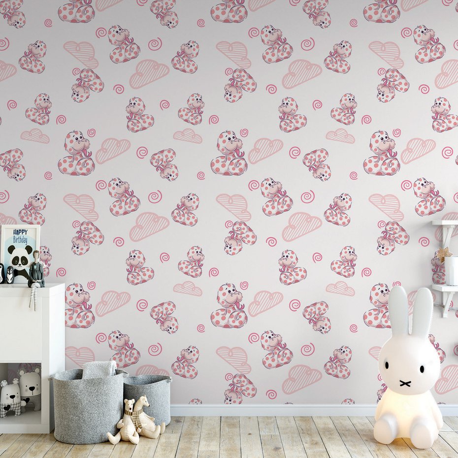 Tapeta - dziecięca, wąż, chmura, kropki