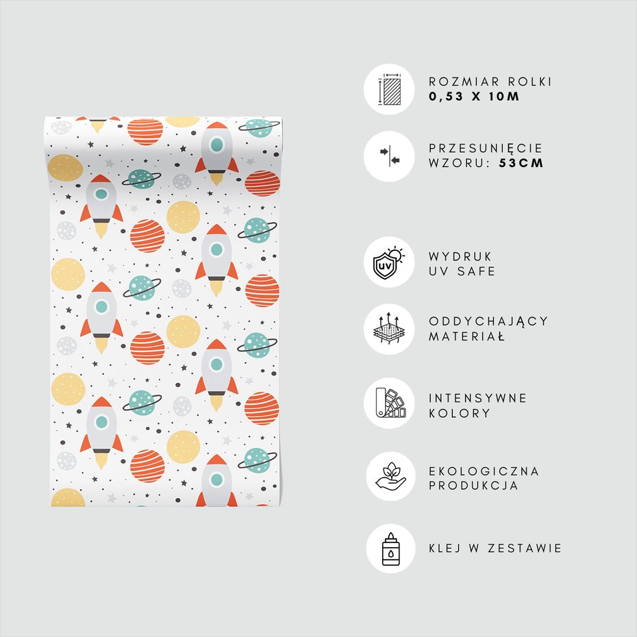 Tapeta - dziecięca, rakieta, planeta, gwiazdy