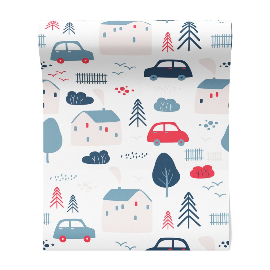 Tapeta - dziecięca, dom, samochód, drzewo