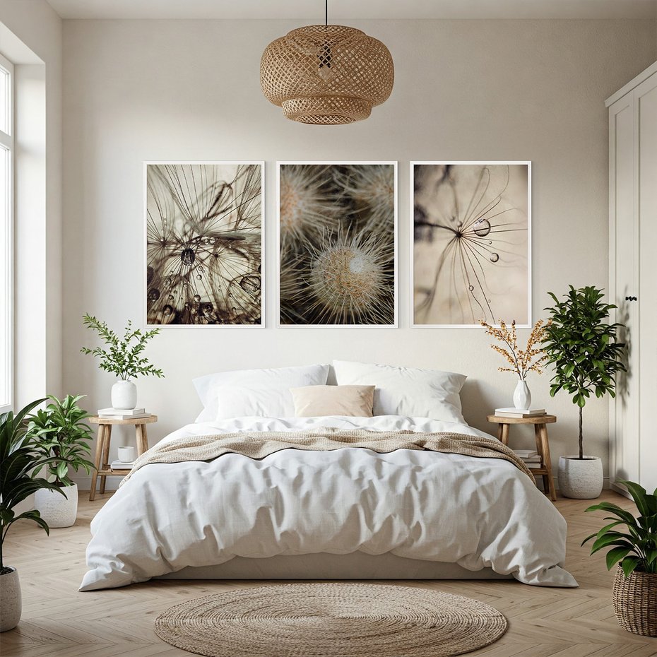 Zestaw obrazy w ramie, plakaty - makro, natura, roślina - rama biała