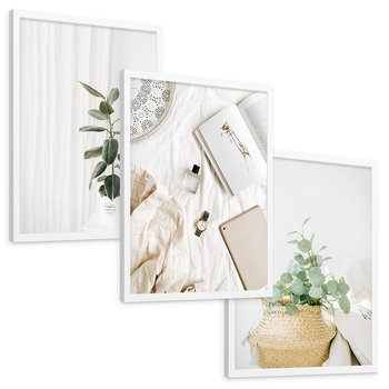Zestaw obrazy w ramie, plakaty - rośliny, wnętrze, dekoracje - rama biała
