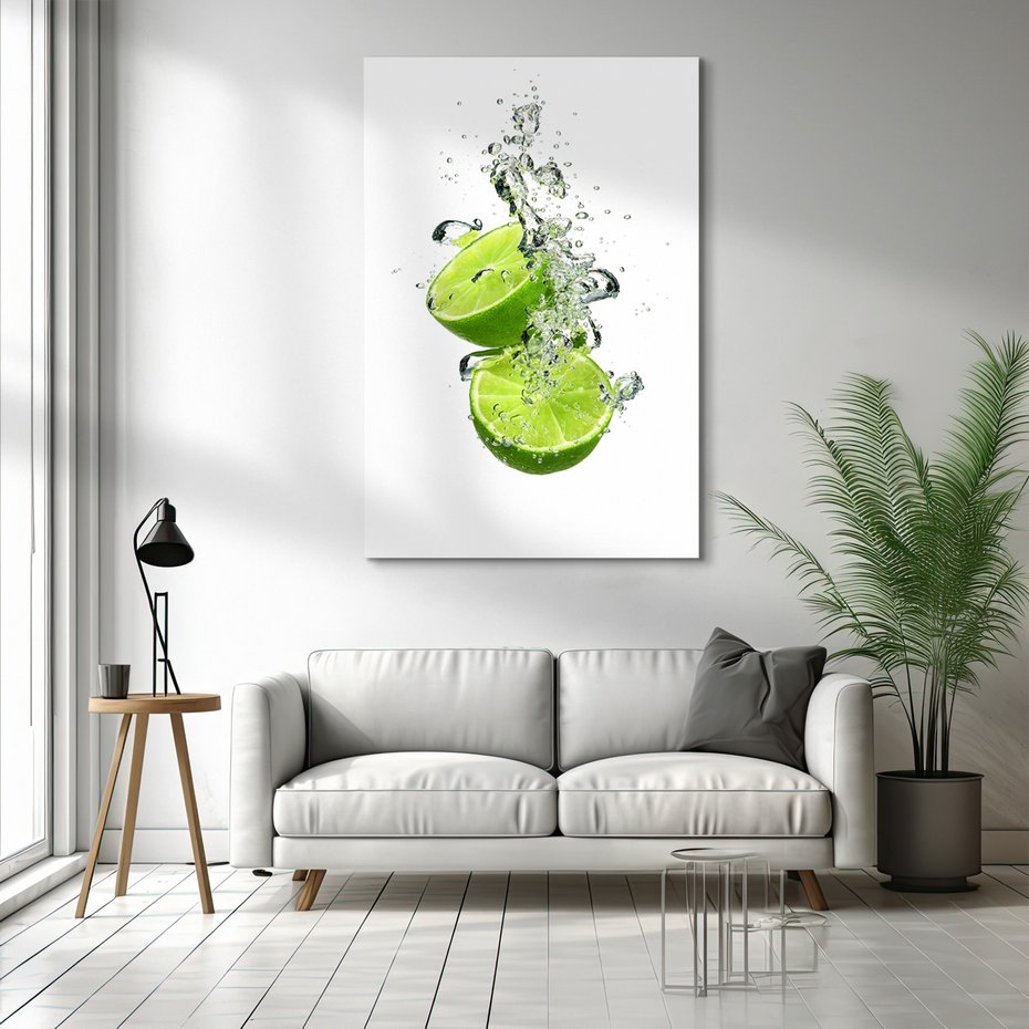 Obraz na płótnie - limonka, woda, owoce