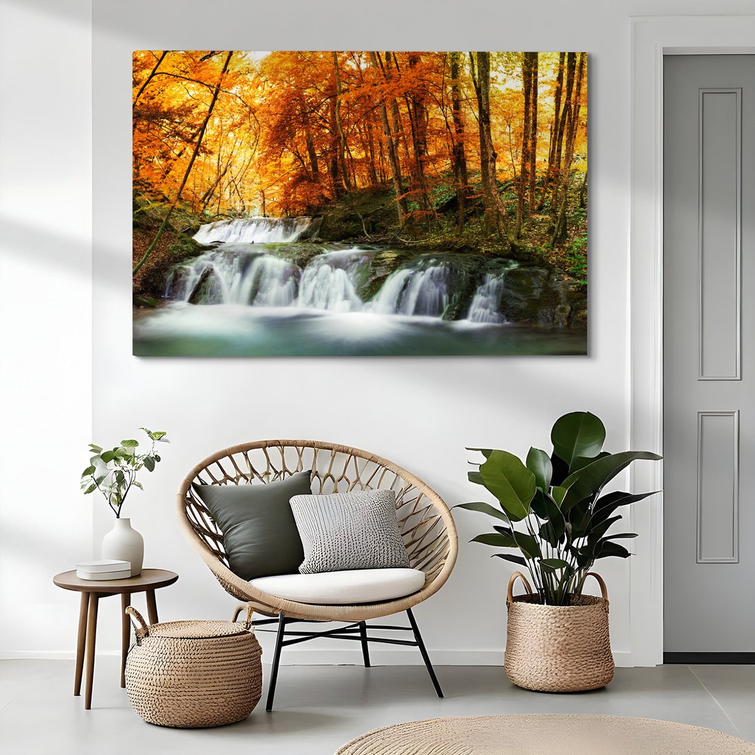 Obraz na płótnie - jesień, wodospad, las