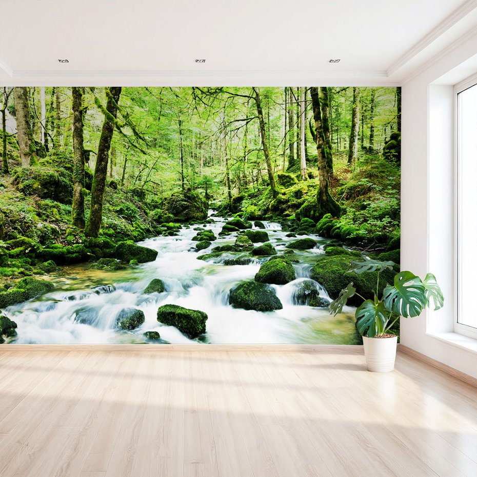 Fototapeta - las, potok, woda