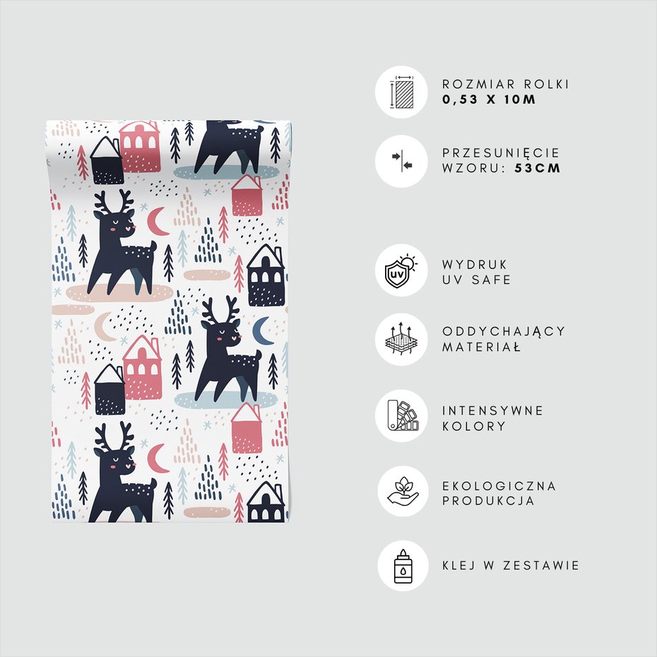Tapeta - dziecięca, renifer, dom, las