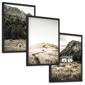 Zestaw obrazy w ramie, plakaty - góry, domy, krajobraz - rama czarna