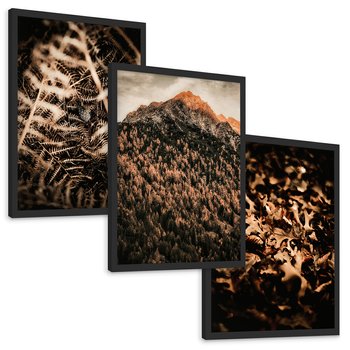 Zestaw obrazy w ramie, plakaty - natura, liście, góry - rama czarna