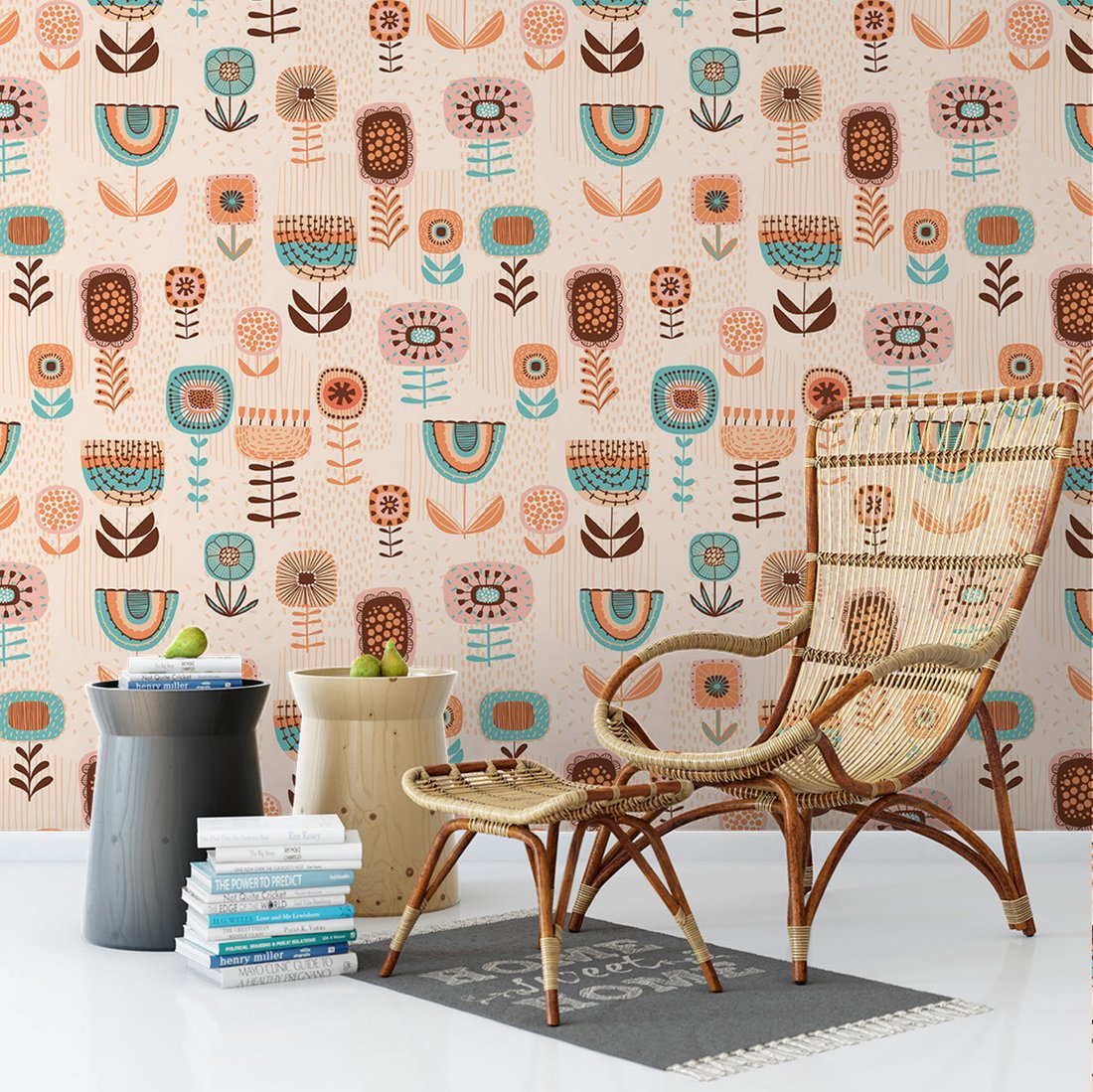 Tapeta - kwiaty, abstrakcja, retro