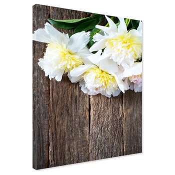 Obraz na płótnie - kwiaty, drewno, biały
