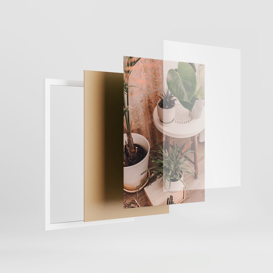 Zestaw obrazy w ramie, plakaty - rośliny, doniczki, wnętrze - rama biała