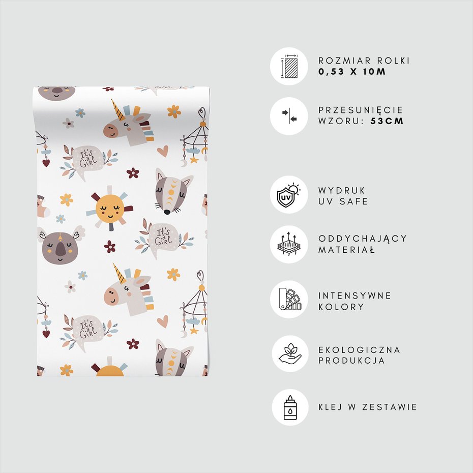 Tapeta - dziecięca, koala, jednorożec, lis