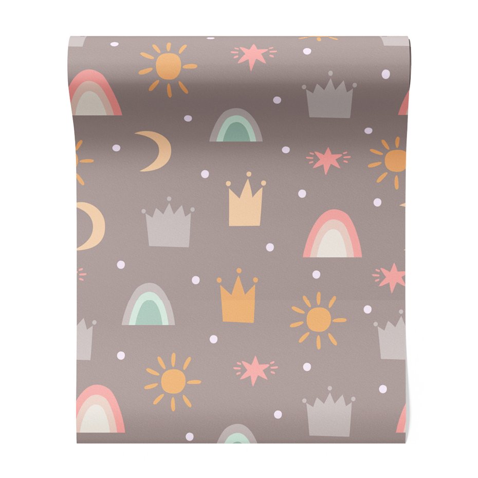 Tapeta - dziecięca, korona, słońce, tęcza