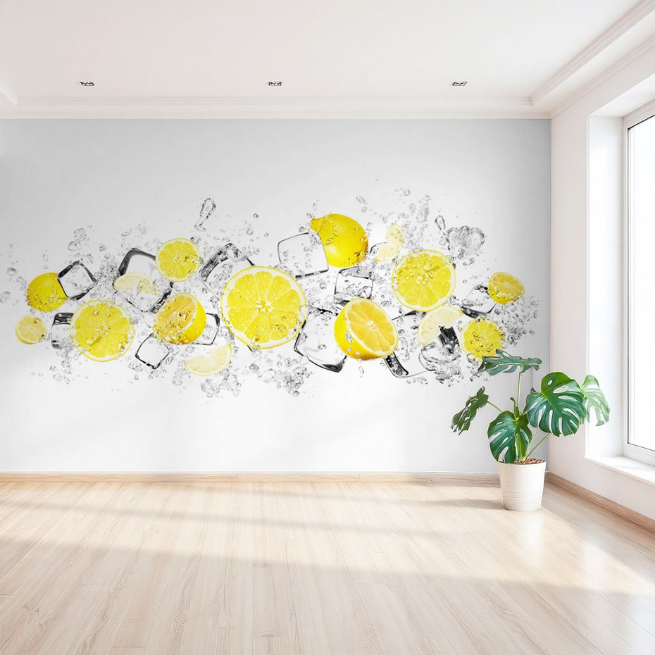 Fototapeta - cytryny, kostki lodu, świeżość