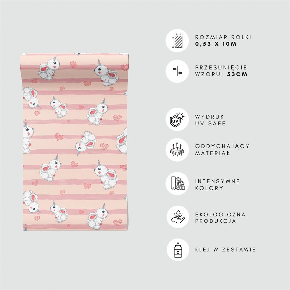 Tapeta - dziecięca, królik, serce, tło