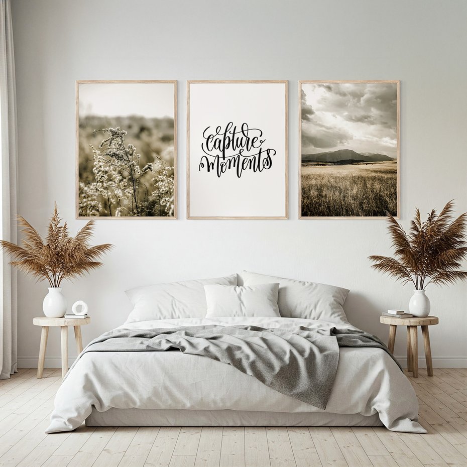 Zestaw obrazy w ramie, plakaty - natura, rośliny, góry - rama drewno