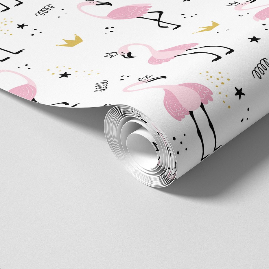 Tapeta - dziecięca, flaming, korona, gwiazda