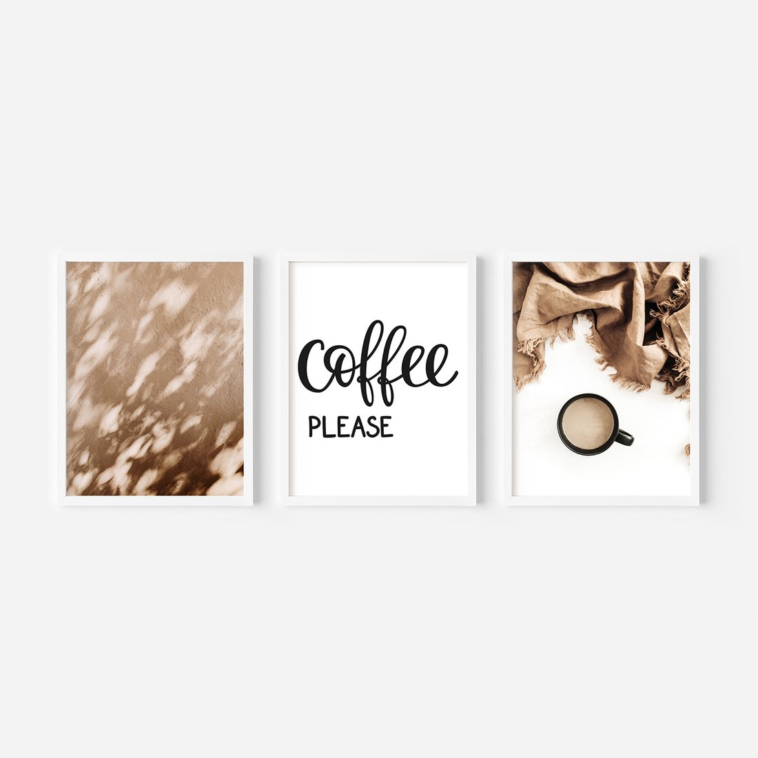 Zestaw obrazy w ramie, plakaty - kawa, napój, tekst - rama biała
