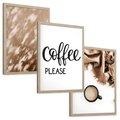 Zestaw obrazy w ramie, plakaty - kawa, napój, tekst - rama drewno