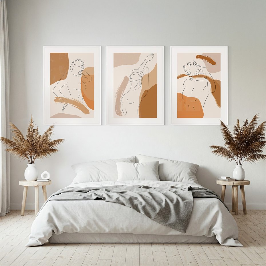 Zestaw obrazy w ramie, plakaty - kobieta, abstrakcja, ciało - rama biała