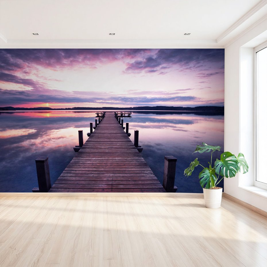Fototapeta - jezioro, molo, zachód słońca