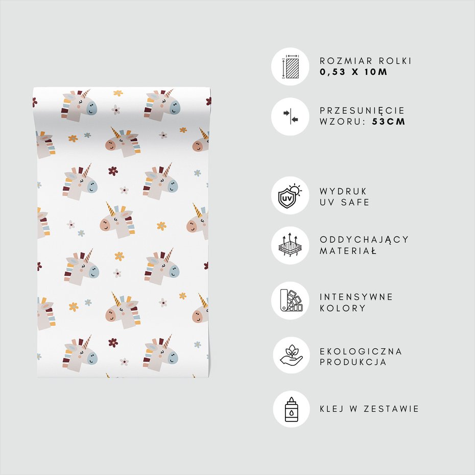 Tapeta - dziecięca, jednorożce, kwiaty,