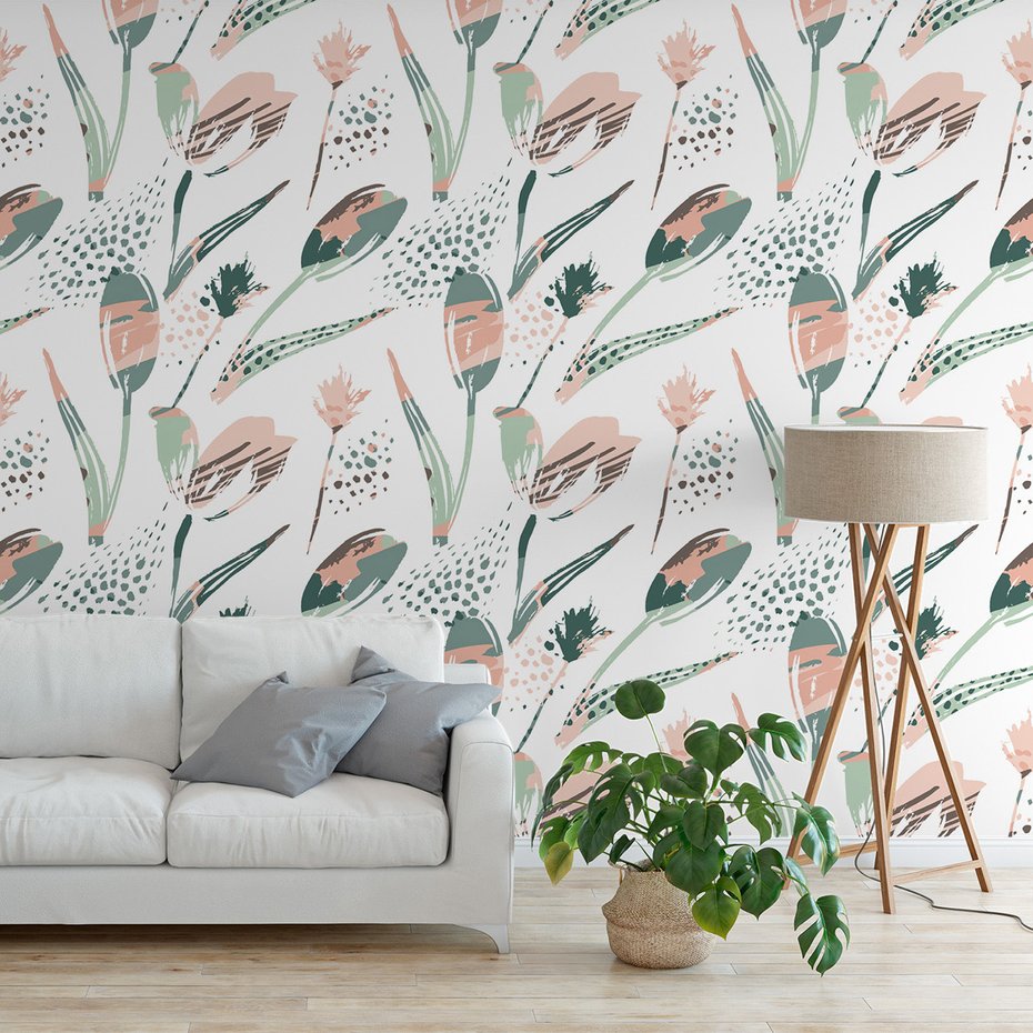 Tapeta - kwiaty, liście, abstrakcja