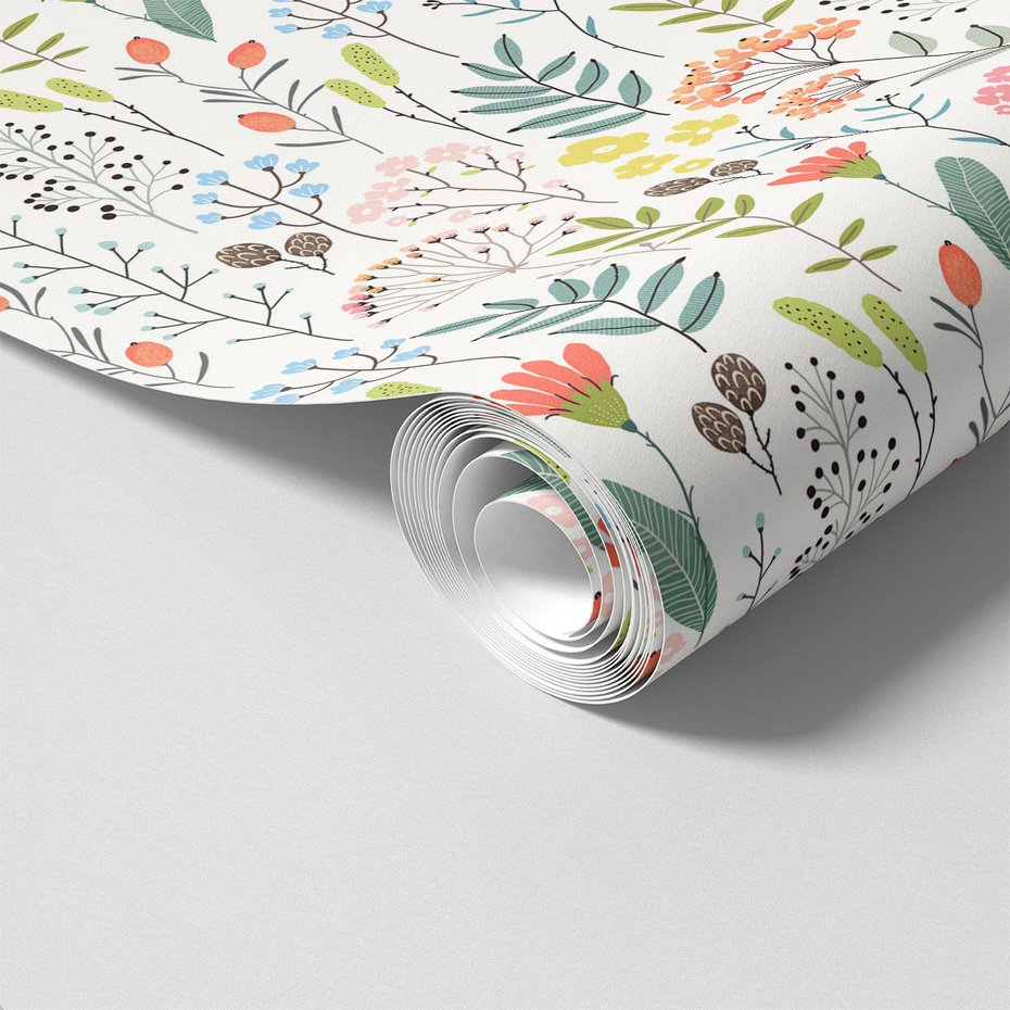 Tapeta - kwiaty, liście, gałązki