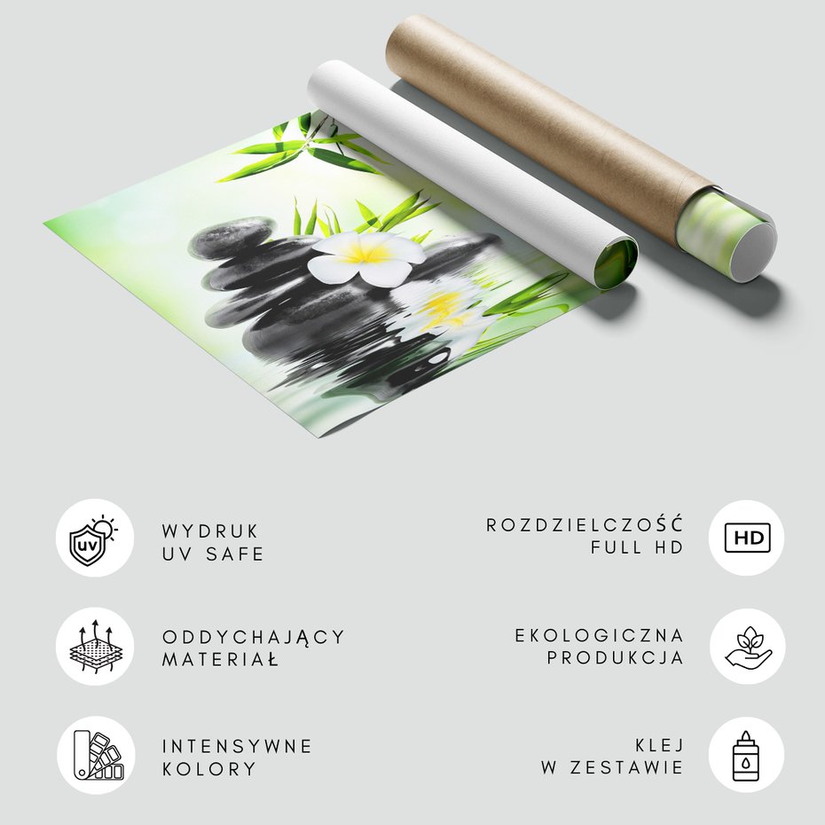 Fototapeta - kamienie, bambus, kwiat