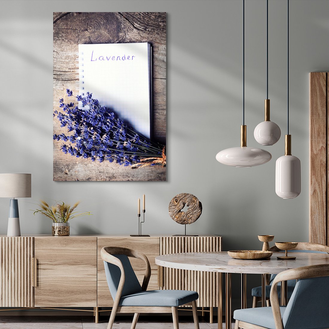 Obraz na płótnie - lawenda, notatnik, drewno