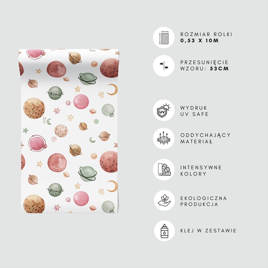 Tapeta - dziecięca, planety, gwiazdy, księżyc
