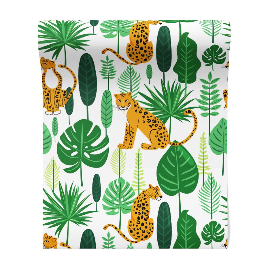 Tapeta - liście, leopard, dżungla