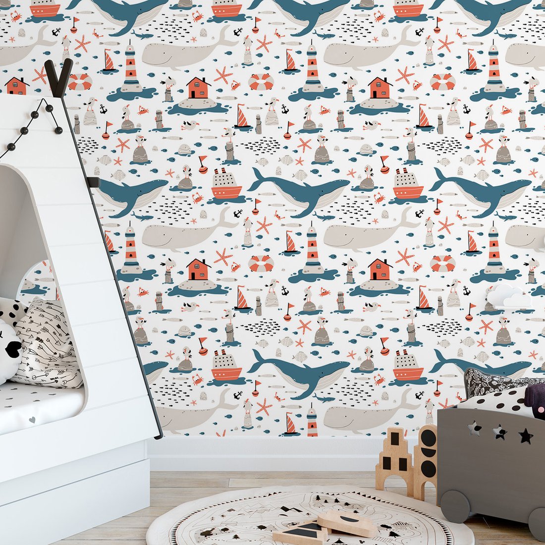 Tapeta - dziecięca, morze, fale, ryby