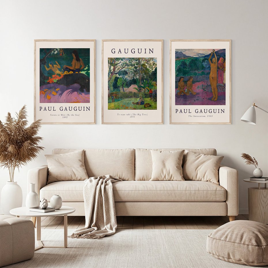Zestaw obrazy w ramie, plakaty - Paul Gauguin,obrazy,tropyczne - rama drewno
