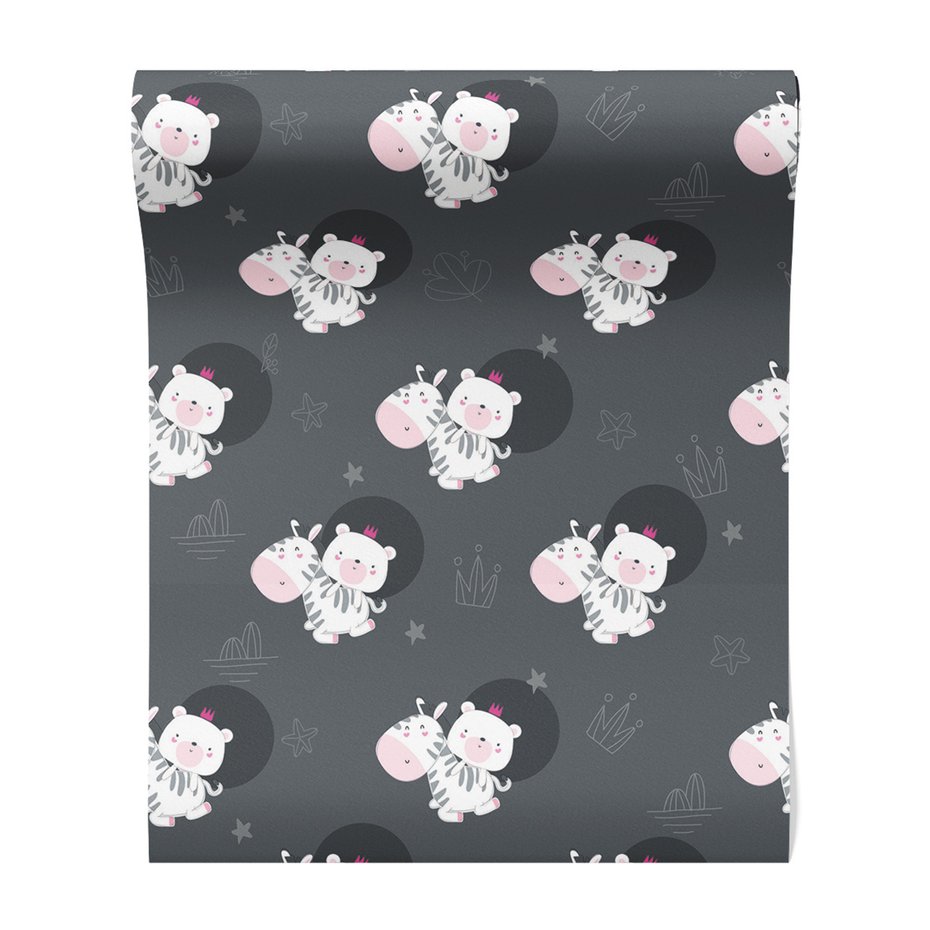 Tapeta - dziecięca, zebra, miś, korona