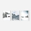 Zestaw obrazy w ramie, plakaty - zima, śnieg, góry - rama biała