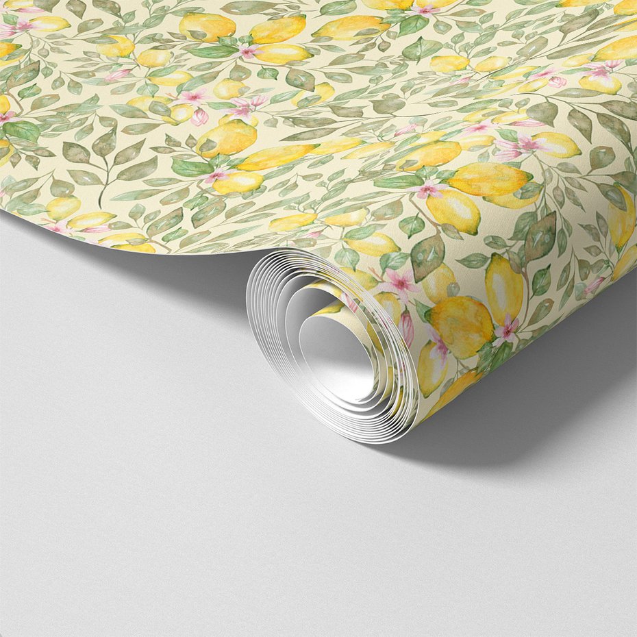 Tapeta - cytryny, liście, kwiaty