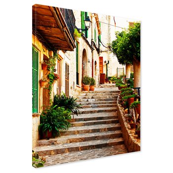 Obraz na płótnie - uliczka, schody, kwiaty