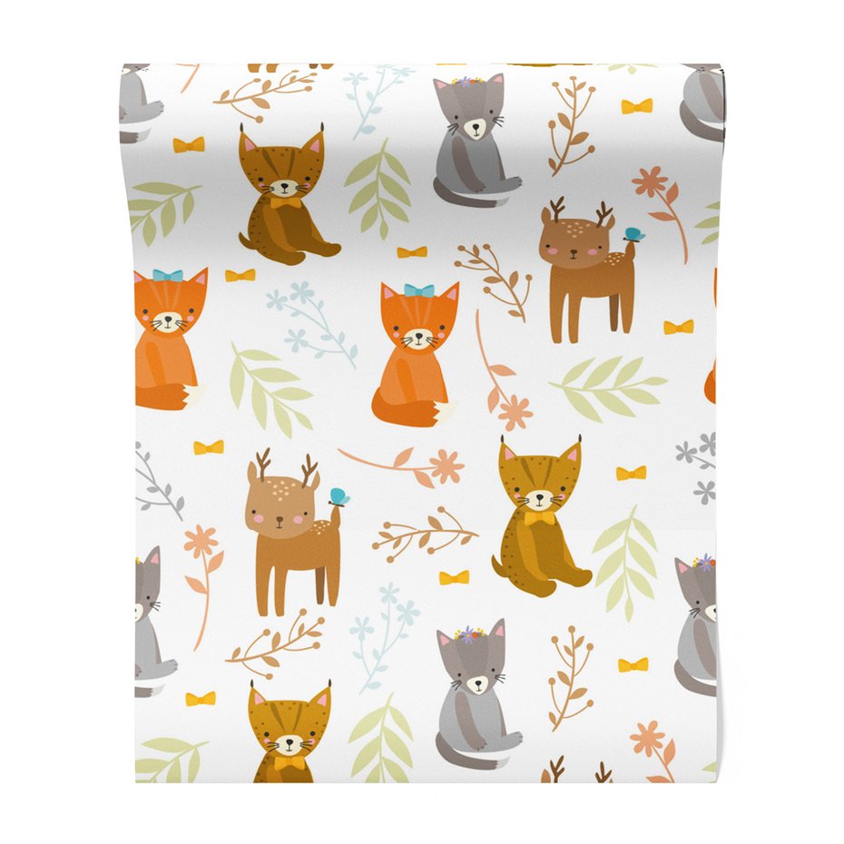 Tapeta - dziecięca, koty, jelenie, liście