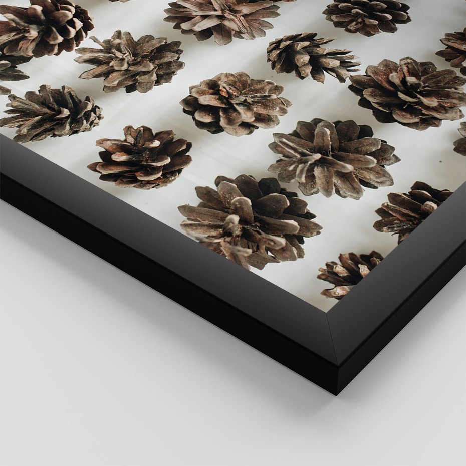 Zestaw obrazy w ramie, plakaty - szyszki, jabłka, zima - rama czarna