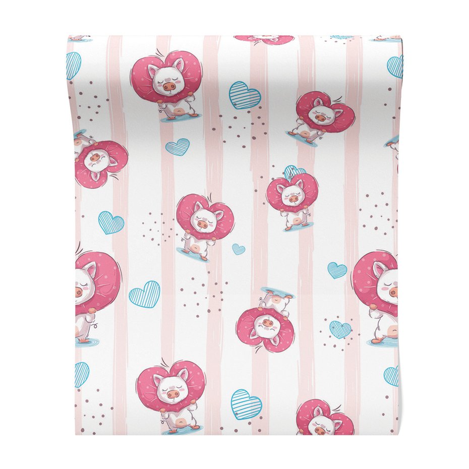 Tapeta - dziecięca, świnka, serce, tło