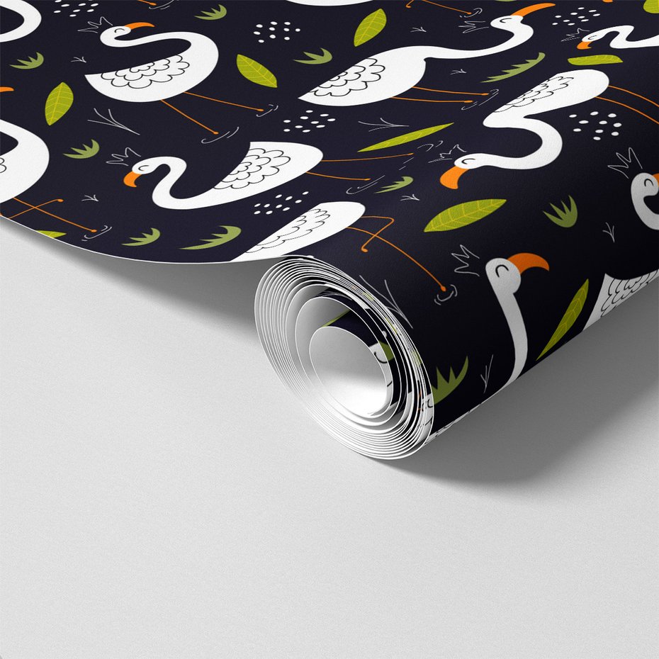 Tapeta - flamingi, liście, woda