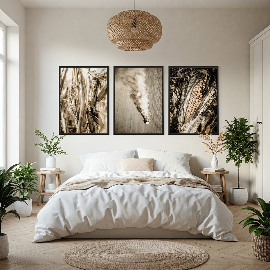 Zestaw obrazy w ramie, plakaty - kukurydza, pole, rolnictwo - rama czarna