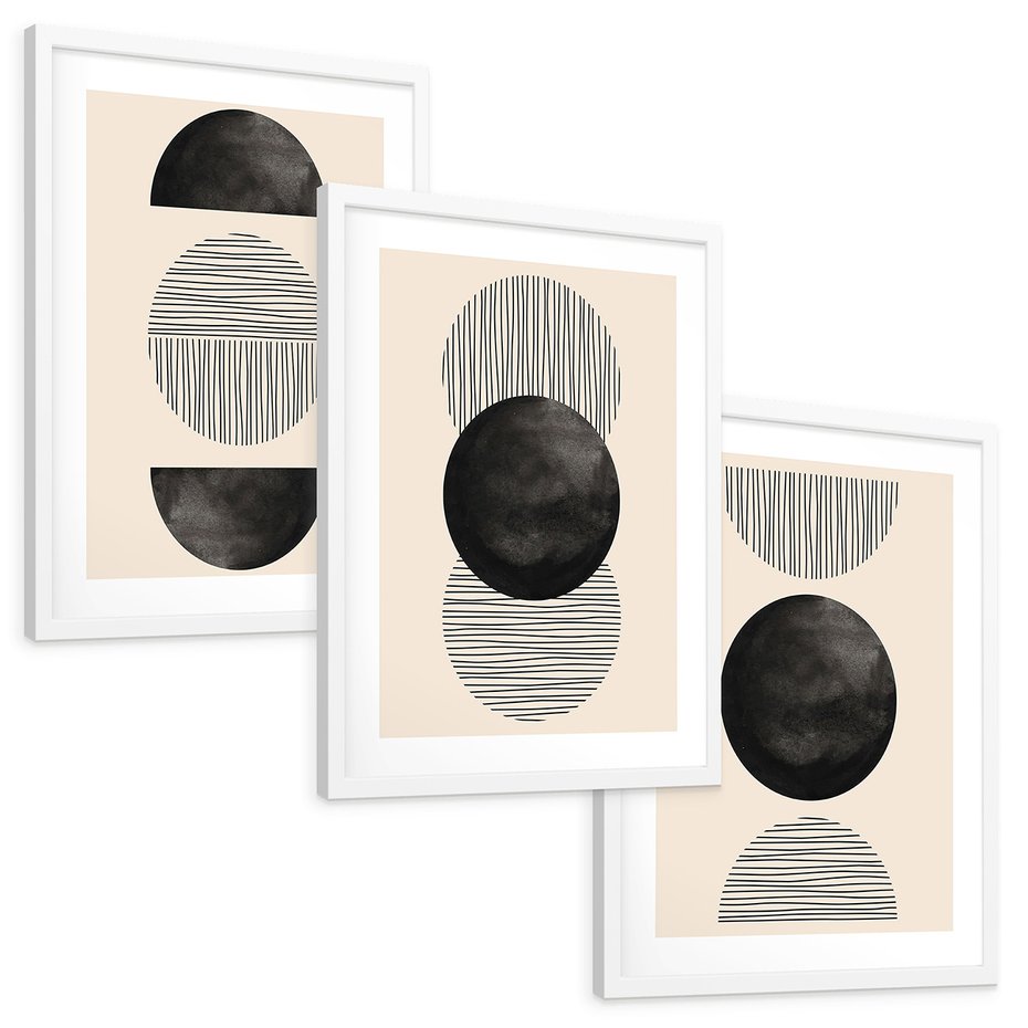 Zestaw obrazy w ramie, plakaty - abstrakcja, minimalizm, geometria - rama biała