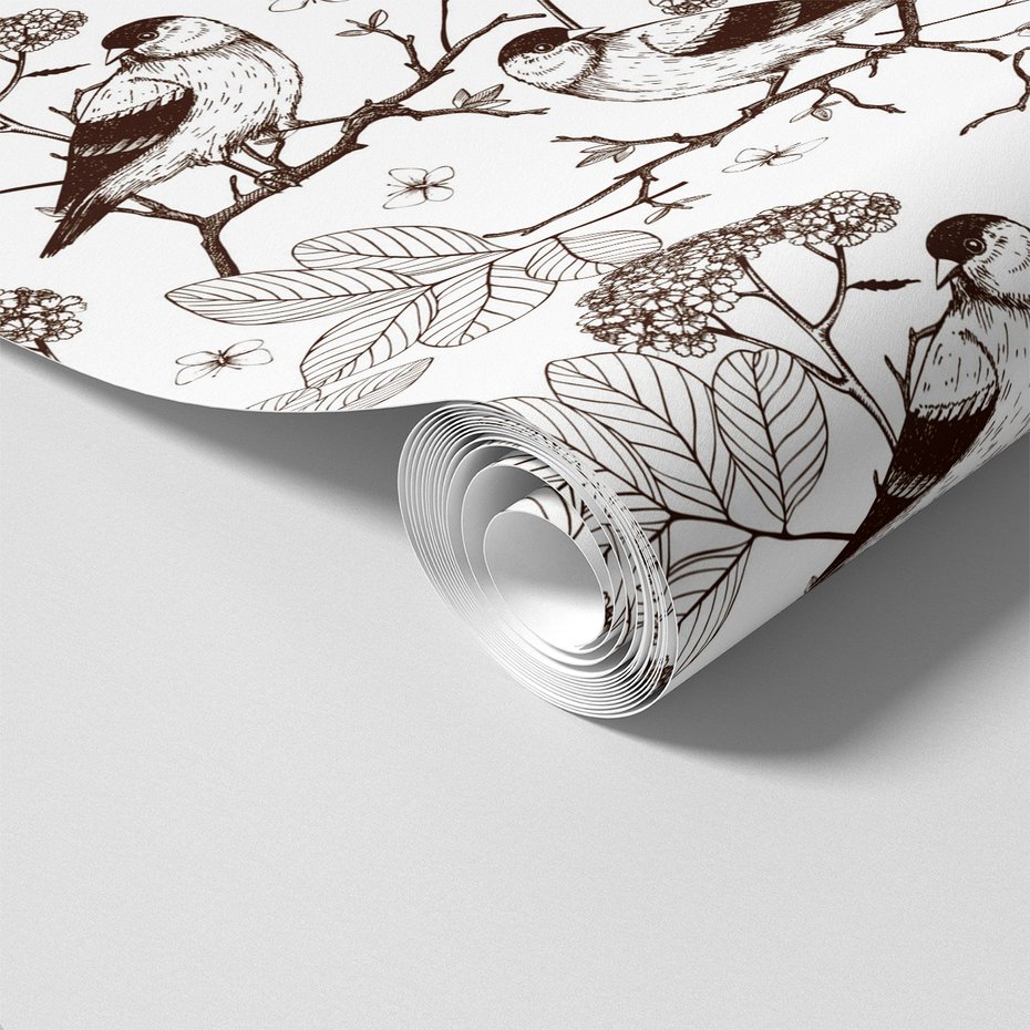 Tapeta - ptaki, gałąź, kwiaty